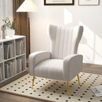 Fauteuil d'appoint capitonné en velours avec pieds en métal doré – Bleu paon / Gris / Blanc – 1 place
