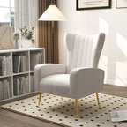 Fauteuil d'appoint capitonné en velours avec pieds en métal doré – Bleu paon / Gris / Blanc – 1 place