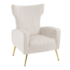 Fauteuil d'appoint capitonné en velours avec pieds en métal doré – Bleu paon / Gris / Blanc – 1 place
