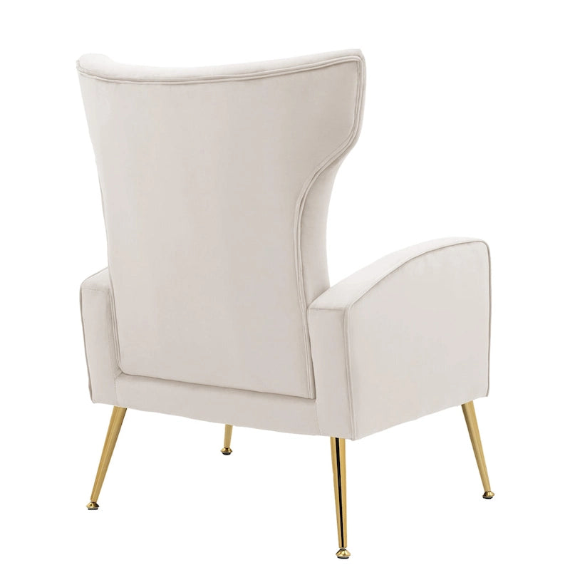 Fauteuil d'appoint capitonné en velours avec pieds en métal doré – Bleu paon / Gris / Blanc – 1 place