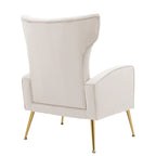 Fauteuil d'appoint capitonné en velours avec pieds en métal doré – Bleu paon / Gris / Blanc – 1 place