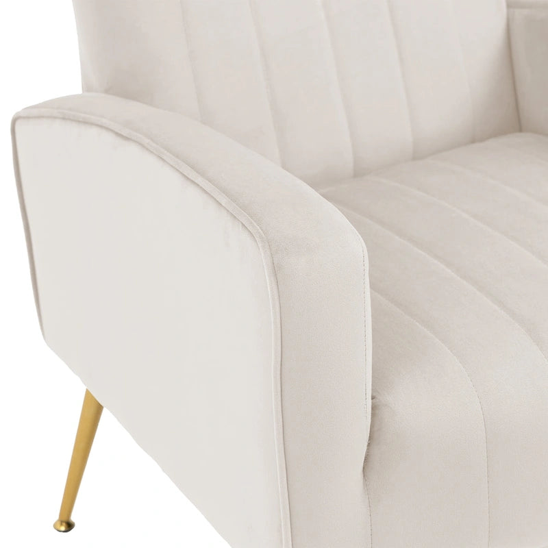 Fauteuil d'appoint capitonné en velours avec pieds en métal doré – Bleu paon / Gris / Blanc – 1 place