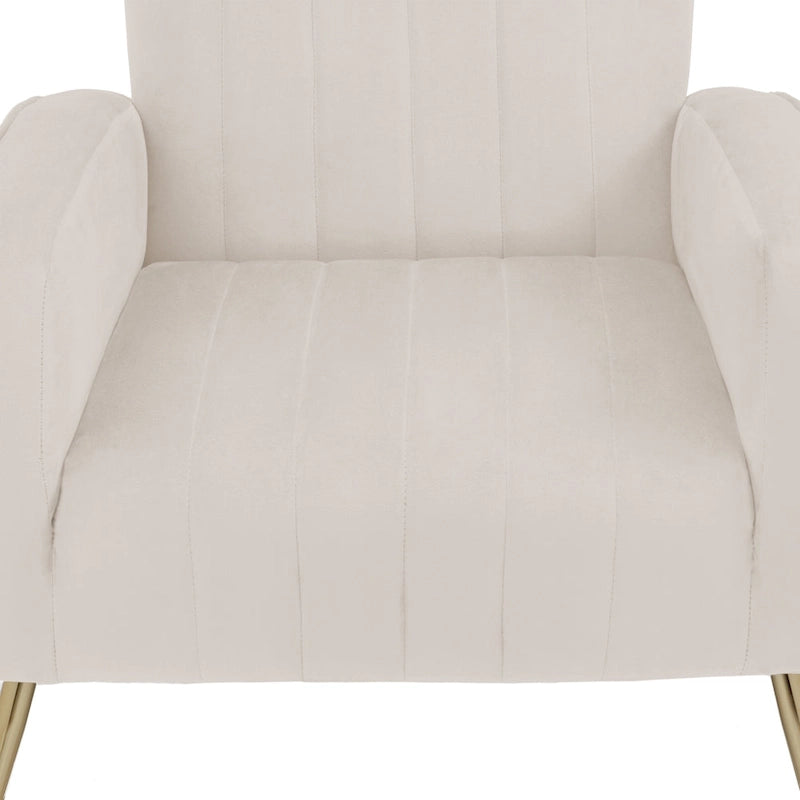 Fauteuil d'appoint capitonné en velours avec pieds en métal doré – Bleu paon / Gris / Blanc – 1 place