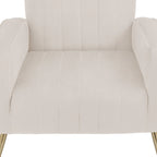 Fauteuil d'appoint capitonné en velours avec pieds en métal doré – Bleu paon / Gris / Blanc – 1 place