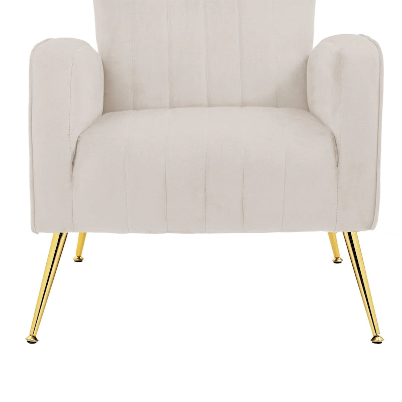 Fauteuil d'appoint capitonné en velours avec pieds en métal doré – Bleu paon / Gris / Blanc – 1 place