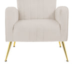 Fauteuil d'appoint capitonné en velours avec pieds en métal doré – Bleu paon / Gris / Blanc – 1 place