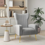 Fauteuil d'appoint capitonné en velours avec pieds en métal doré – Bleu paon / Gris / Blanc – 1 place