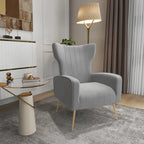 Fauteuil d'appoint capitonné en velours avec pieds en métal doré – Bleu paon / Gris / Blanc – 1 place