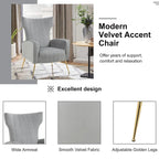 Fauteuil d'appoint capitonné en velours avec pieds en métal doré – Bleu paon / Gris / Blanc – 1 place
