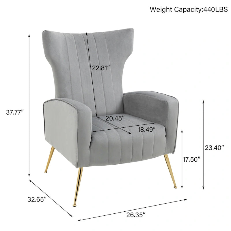 Fauteuil d'appoint capitonné en velours avec pieds en métal doré – Bleu paon / Gris / Blanc – 1 place