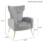 Fauteuil d'appoint capitonné en velours avec pieds en métal doré – Bleu paon / Gris / Blanc – 1 place