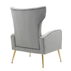 Fauteuil d'appoint capitonné en velours avec pieds en métal doré – Bleu paon / Gris / Blanc – 1 place