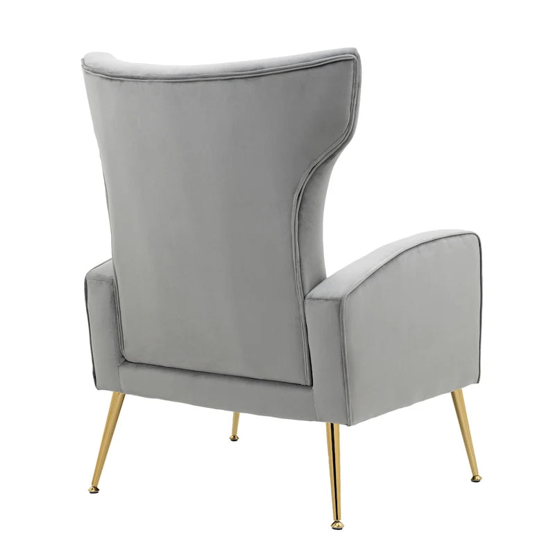 Fauteuil d'appoint capitonné en velours avec pieds en métal doré – Bleu paon / Gris / Blanc – 1 place