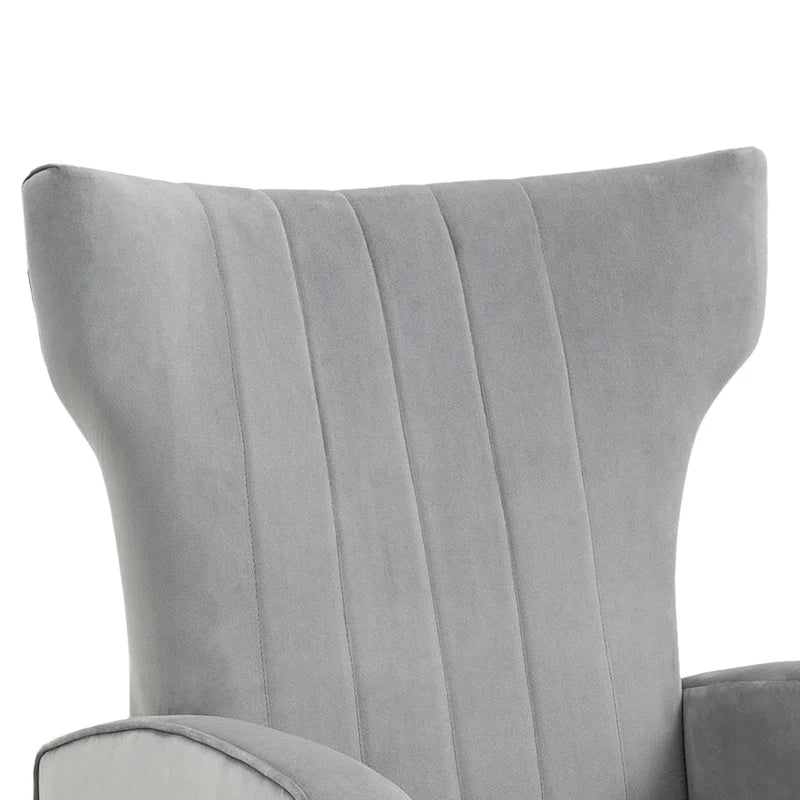 Fauteuil d'appoint capitonné en velours avec pieds en métal doré – Bleu paon / Gris / Blanc – 1 place