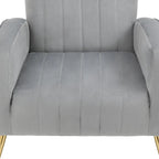 Fauteuil d'appoint capitonné en velours avec pieds en métal doré – Bleu paon / Gris / Blanc – 1 place