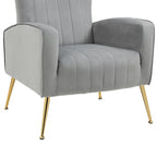 Fauteuil d'appoint capitonné en velours avec pieds en métal doré – Bleu paon / Gris / Blanc – 1 place