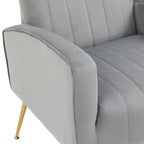 Fauteuil d'appoint capitonné en velours avec pieds en métal doré – Bleu paon / Gris / Blanc – 1 place
