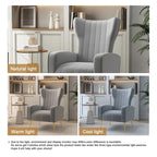 Fauteuil d'appoint capitonné en velours avec pieds en métal doré – Bleu paon / Gris / Blanc – 1 place