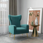 Fauteuil d'appoint capitonné en velours avec pieds en métal doré – Bleu paon / Gris / Blanc – 1 place