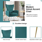 Fauteuil d'appoint capitonné en velours avec pieds en métal doré – Bleu paon / Gris / Blanc – 1 place