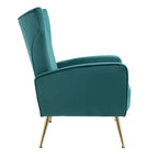Fauteuil d'appoint capitonné en velours avec pieds en métal doré – Bleu paon / Gris / Blanc – 1 place