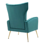 Fauteuil d'appoint capitonné en velours avec pieds en métal doré – Bleu paon / Gris / Blanc – 1 place