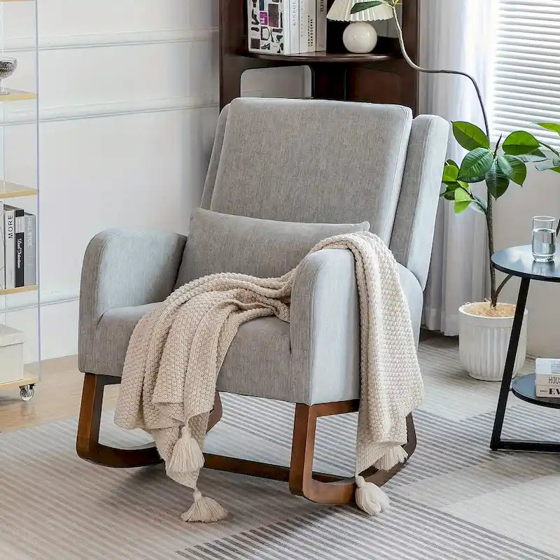 Upholstered Glider Rocking Chair with Pillow & Side Pocket – Black / Grey / Beige – 1-Seater