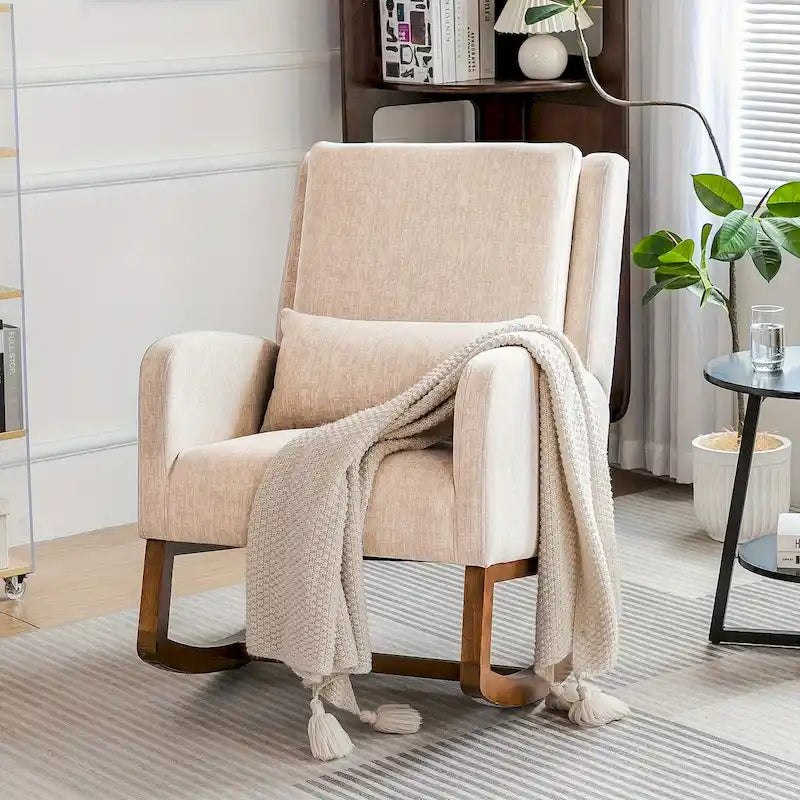Upholstered Glider Rocking Chair with Pillow & Side Pocket – Black / Grey / Beige – 1-Seater