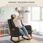 Fauteuil à bascule et coulissant rembourré avec oreiller et poche latérale – Noir / Gris / Beige – 1 place