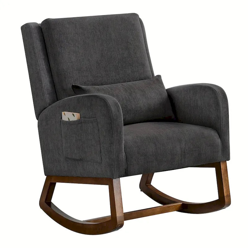 Fauteuil à bascule et coulissant rembourré avec oreiller et poche latérale – Noir / Gris / Beige – 1 place