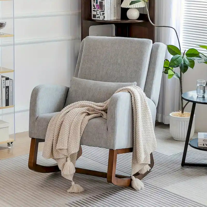 Fauteuil à bascule et coulissant rembourré avec oreiller et poche latérale – Noir / Gris / Beige – 1 place