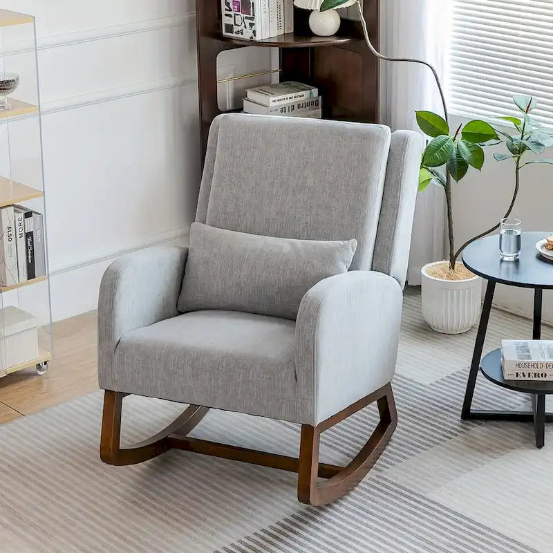 Fauteuil à bascule et coulissant rembourré avec oreiller et poche latérale – Noir / Gris / Beige – 1 place
