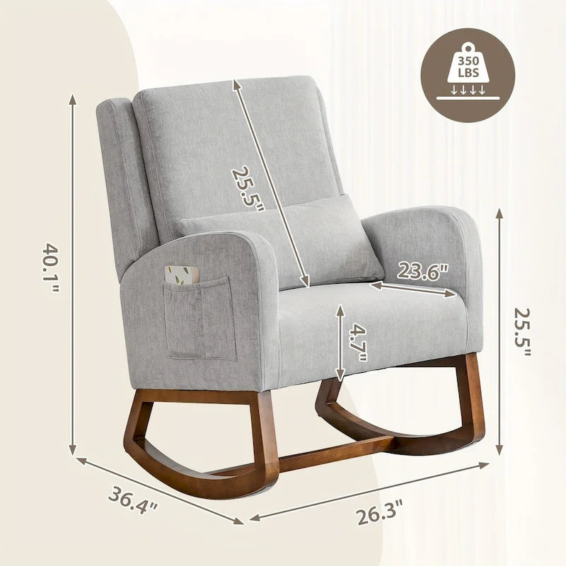 Fauteuil à bascule et coulissant rembourré avec oreiller et poche latérale – Noir / Gris / Beige – 1 place