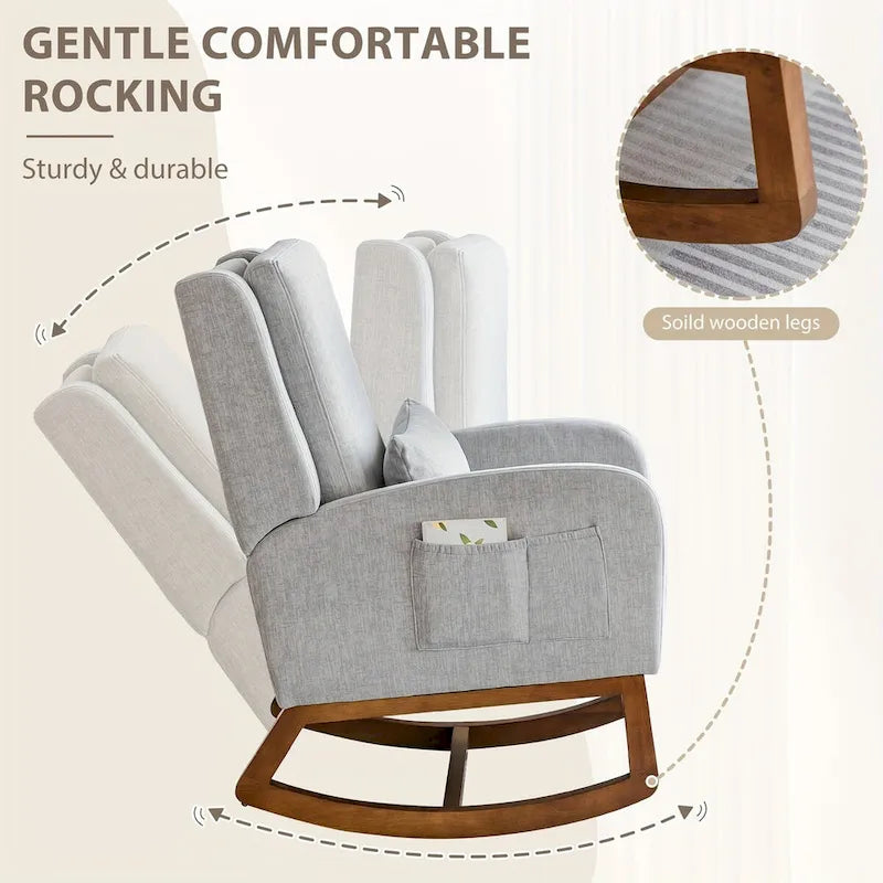 Fauteuil à bascule et coulissant rembourré avec oreiller et poche latérale – Noir / Gris / Beige – 1 place