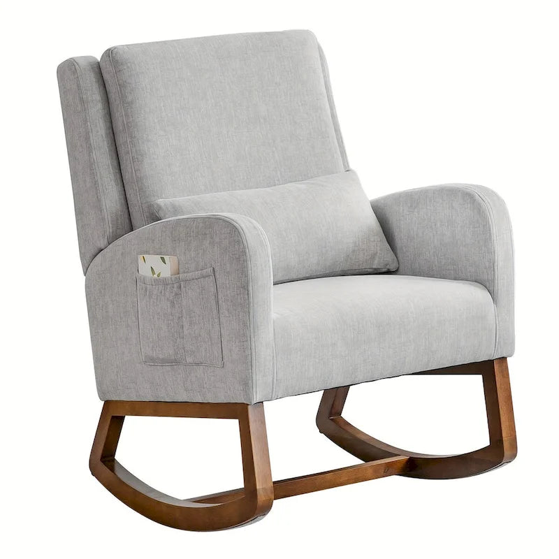Fauteuil à bascule et coulissant rembourré avec oreiller et poche latérale – Noir / Gris / Beige – 1 place