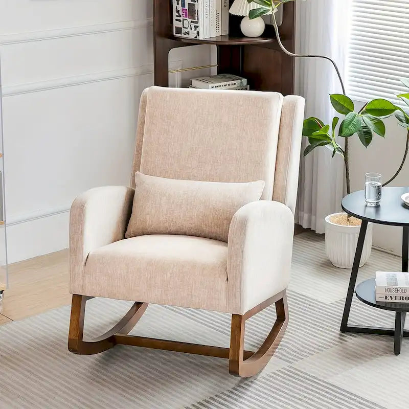 Fauteuil à bascule et coulissant rembourré avec oreiller et poche latérale – Noir / Gris / Beige – 1 place