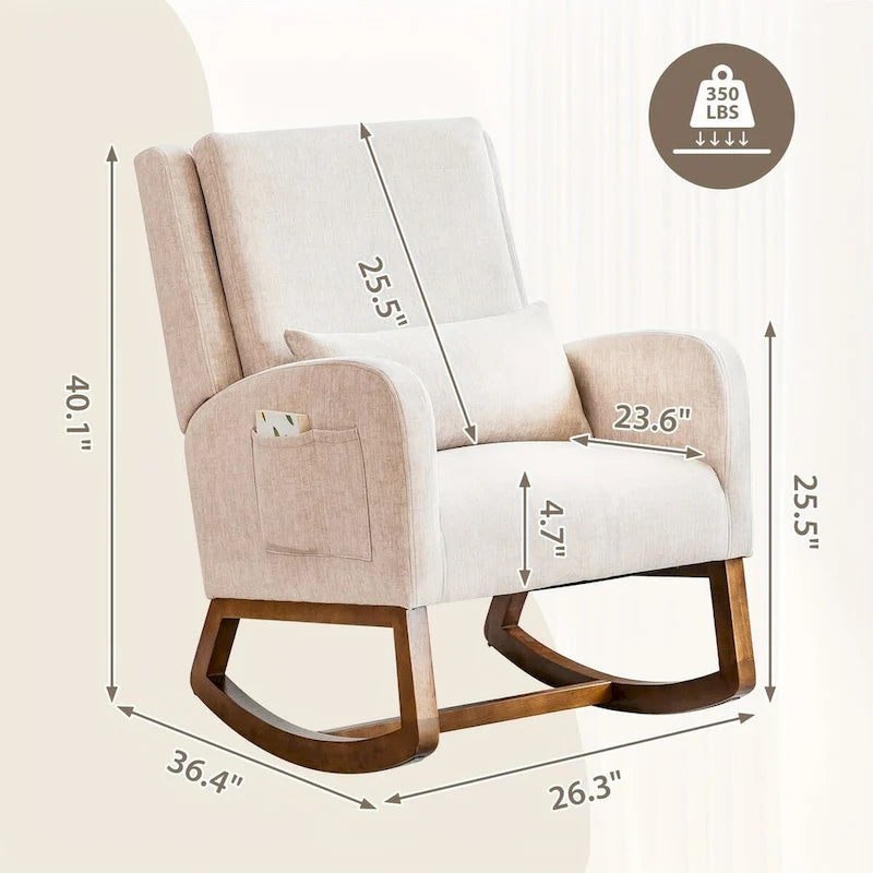 Fauteuil à bascule et coulissant rembourré avec oreiller et poche latérale – Noir / Gris / Beige – 1 place