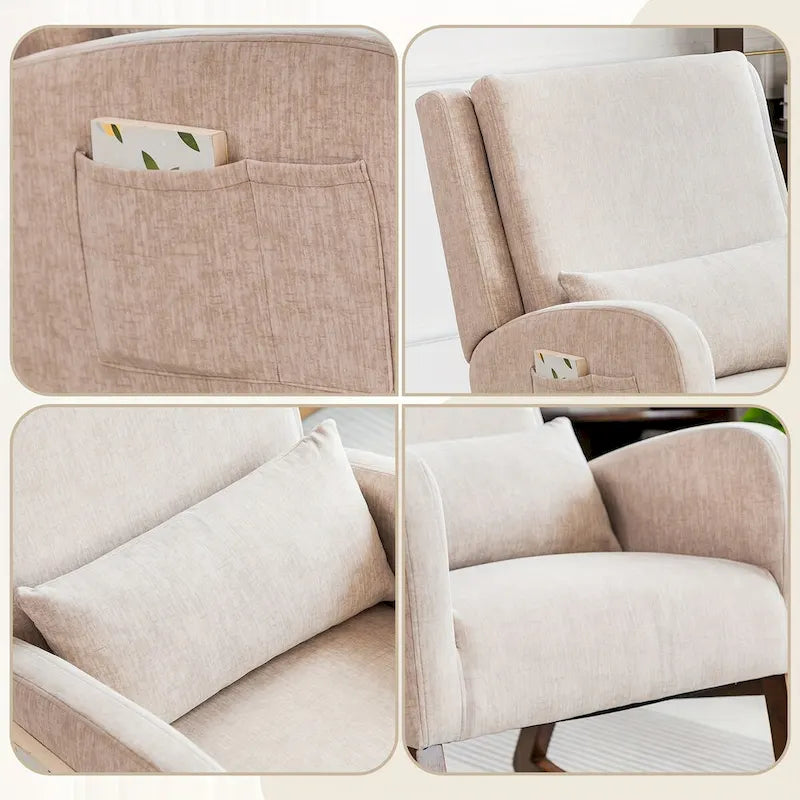 Fauteuil à bascule et coulissant rembourré avec oreiller et poche latérale – Noir / Gris / Beige – 1 place
