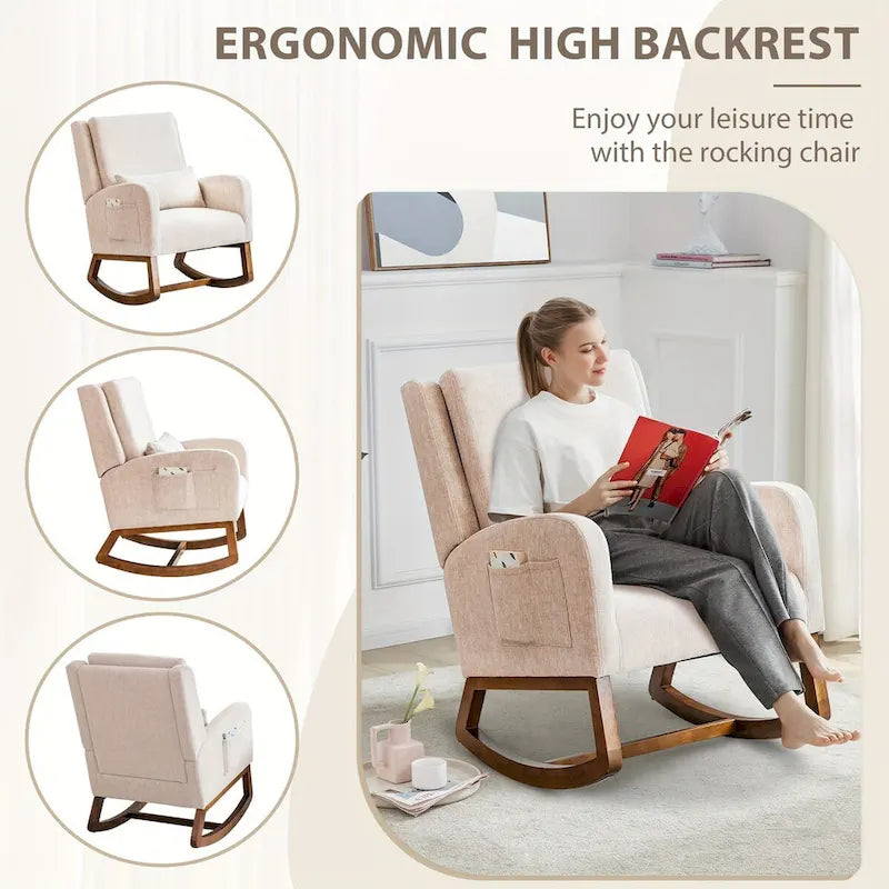 Fauteuil à bascule et coulissant rembourré avec oreiller et poche latérale – Noir / Gris / Beige – 1 place