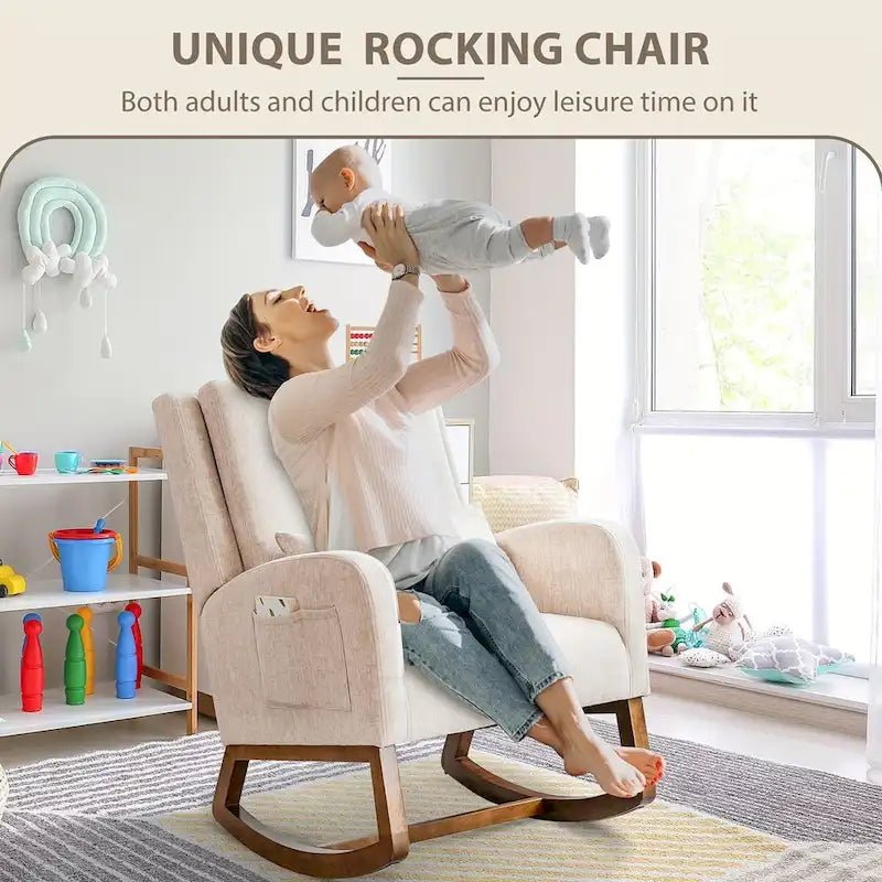 Fauteuil à bascule et coulissant rembourré avec oreiller et poche latérale – Noir / Gris / Beige – 1 place