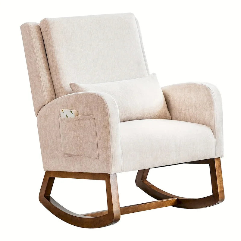 Fauteuil à bascule et coulissant rembourré avec oreiller et poche latérale – Noir / Gris / Beige – 1 place