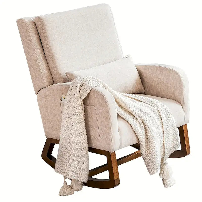 Fauteuil à bascule et coulissant rembourré avec oreiller et poche latérale – Noir / Gris / Beige – 1 place